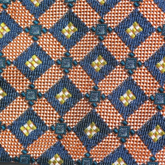 Jay Kos Blue Red Diamond Foulard Men Silk Necktie - Picture 2 of 4